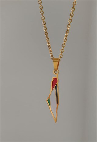 PALESTINE. MAP WITH FLAG DAINTY PENDANT CHAIN NECKLACE 