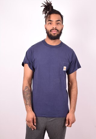 CARHARTT MENS VINTAGE T-SHIRT TOP MEDIUM BLUE 90S