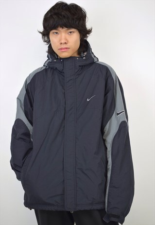 VINTAGE 90S NIKE GREY PANEL PADDED HOOD JACKET