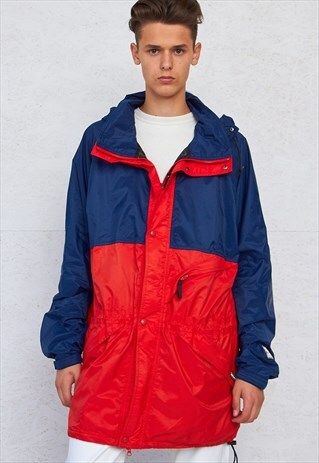 VINTAGE RED BLUE HELLY HANSEN WINDBREAKER RAIN JACKET