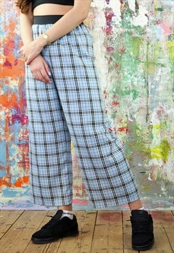 Cropped Trousers in Blue Check