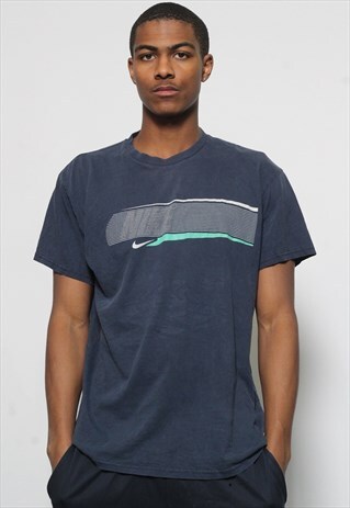 VINTAGE NIKE BIG CENTRAL LOGO T-SHIRT BLUE