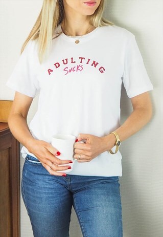 ADULTING SUCKS TSHIRT - PINK RED TEXT