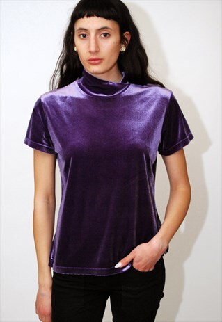 VELVET MOCK TURTLENECK (M) VINTAGE 90S T-SHIRT TOP GRUNGE