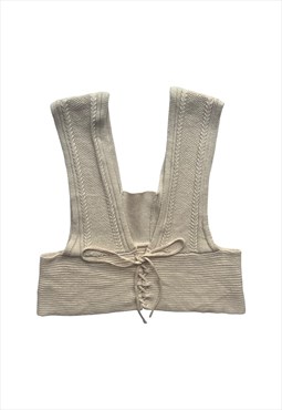 Knit Crop Top vest Cami waistcoat style lace up cream