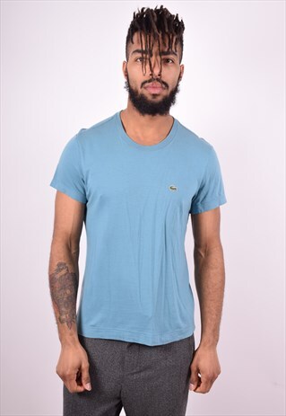 LACOSTE MENS VINTAGE T-SHIRT TOP SMALL BLUE 90'S