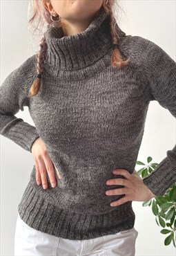 Vintage Y2K 00's Grey Turtleneck Pullover Sweater Jumper