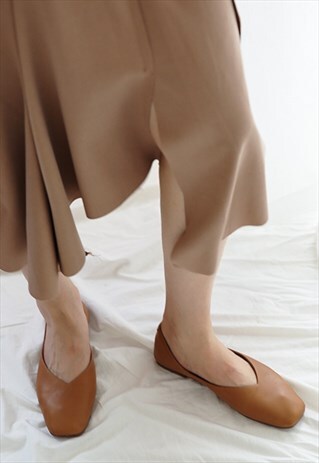 ANA GENUINE LEATHER FLATS - BROWN