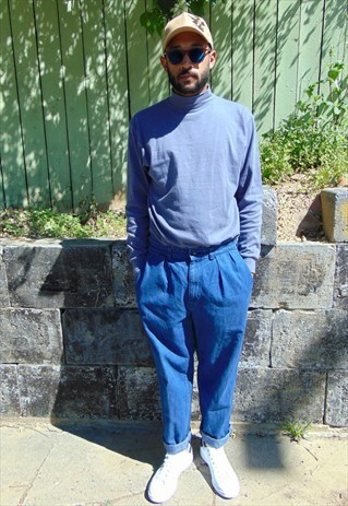 90S MINIMALIST PREPPY SKATER PLEATED DENIM TROUSERS 34