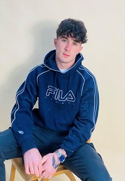 Vintage Size L Fila Embroidered Hoodie In Blue