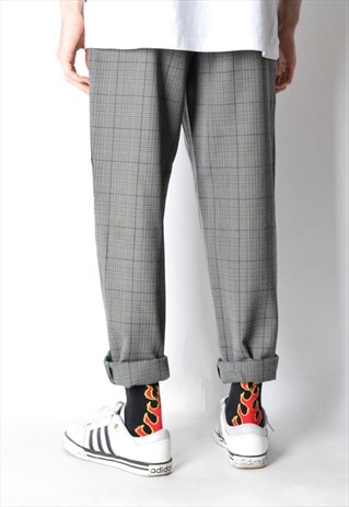 VINTAGE 80S GREY CHECK WOOL PANTS