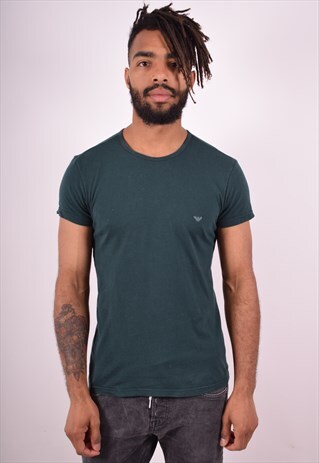 EMPORIO ARMANI MENS VINTAGE T-SHIRT TOP MEDIUM GREEN 90S