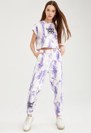 WOMAN PRINTED KNITTED JOGGER - LILAC