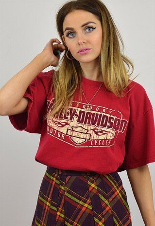 VINTAGE 90S RED HARLEY DAVIDSON PRINTED T SHIRT