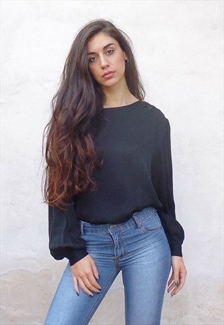 VINTAGE SILKY BLACK BLOUSE