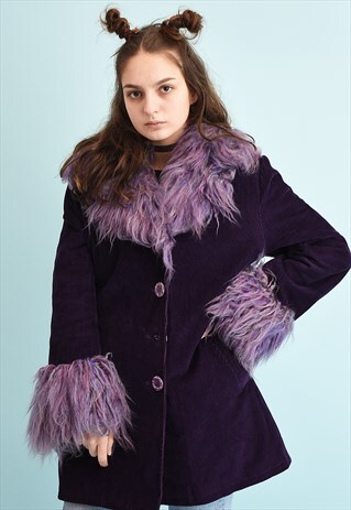 Y2K CORDUROY FAUX FUR DETAILED COAT