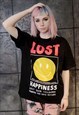 Sad Emoji print tee Smile slogan graffiti t-shirt in black