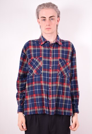 MENS VINTAGE FLANNEL SHIRT XL MULTI CHECK 90S