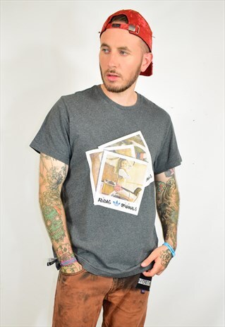 VINTAGE ADIDAS ORIGINALS GREY PRINT T SHIRT
