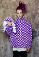 CHECK FLEECE HOOD JACKET REVERSIBLE FLUFFY CHESS BOMBER