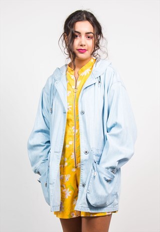 VINTAGE 90'S LIGHT BLUE DENIM HOODED JACKET