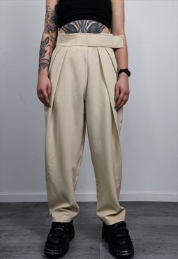 Old money trousers in beige elastic waist smart pants