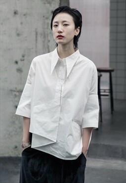 Irregular-fold 3/4 Sleeve Shirt