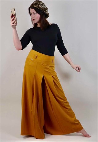 VINTAGE 90S MUSTARD WIDE LEG HIGH WAIST CULOTTES TROUSERS 10