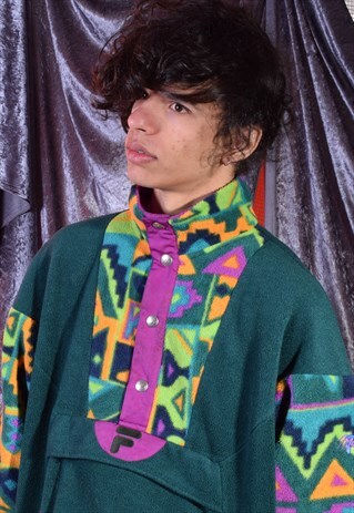 VINTAGE FILA GREEN AND PURPLE FLEECE JUMPER