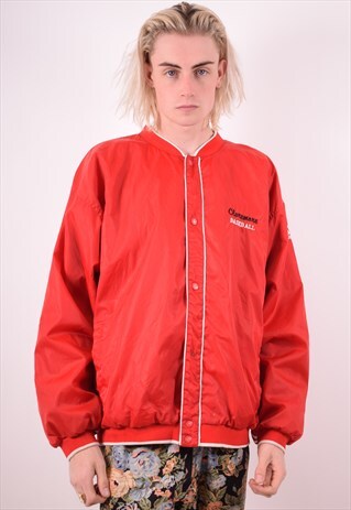 ADIDAS MENS VINTAGE VARSITY JACKET LARGE RED 90S