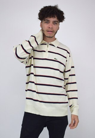 VINTAGE 90'S LACOSTE CREAM STRIPED 1/4 ZIP JUMPER