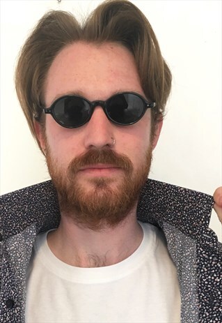 VINTAGE 90S BLACK RARE SLIM OVAL SUNGLASSES