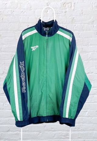 VINTAGE REEBOK TRACK JACKET SPELL OUT GREEN XXL
