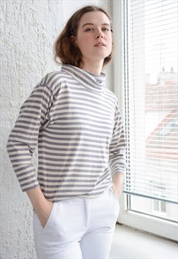 Vintage Grey/White Striped Turtle Neck Top