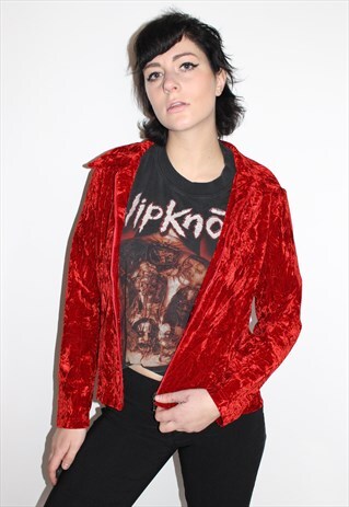 90S RED VELVET ZIP UP CARDIGAN