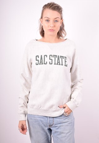 CHAMPION WOMENS VINTAGE SWEATSHIRT JUMPER LARGE GREY 90'S