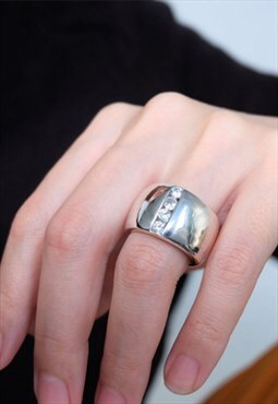 White Cubic Zirconia Statement Solid Ring 925 Silver