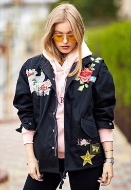 Floral Embroidery Parka Jacket