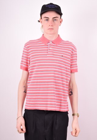 TOMMY HILFIGER MENS VINTAGE POLO SHIRT MEDIUM PINK STRIPES 9
