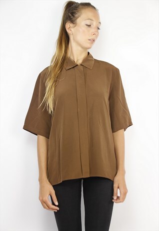 SATIN SHIRT BROWN / SATIN BLOUSE WOMEN / BROWN SATIN SHIRT