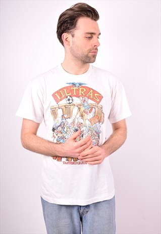 MENS VINTAGE ULTRAS T-SHIRT TOP LARGE WHITE 90S