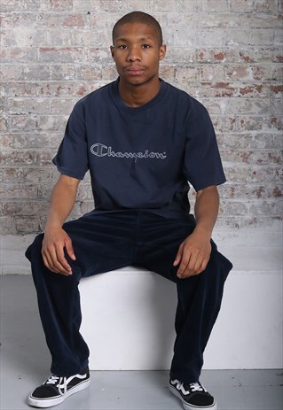 VINTAGE CHAMPION BIG LOGO SPELLOUT T-SHIRT NAVY BLUE