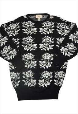 Vintage Sweater Retro Pattern White/Black Ladies Medium