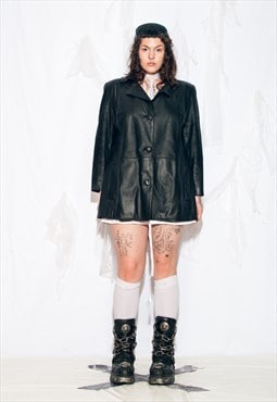 Vintage Y2K Matrix Style Leather Coat in Black