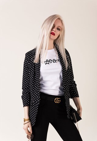 SICILY- BLACK AND WHITE POLKA DOT WOMAN BLAZER WOMEN JACKETS