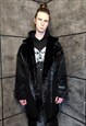 SOLID TRENCH COAT FAUX FUR THICKENED SUEDE OVERCOAT IN BLACK