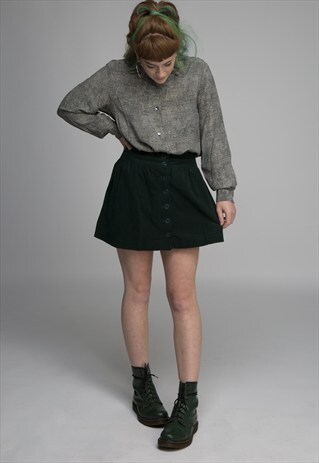DEEP GREEN CORD BUTTON MINI SKIRT