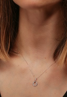 Solid White Gold Diamond "O" Initial Pendant Necklace