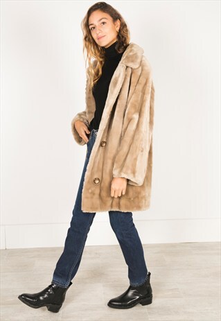 VINTAGE 80S FAUX FUR COAT / R0117