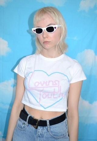 VINTAGE 90'S CROPPED T-SHIRT GRAPHIC CROP TEE TOP HEART